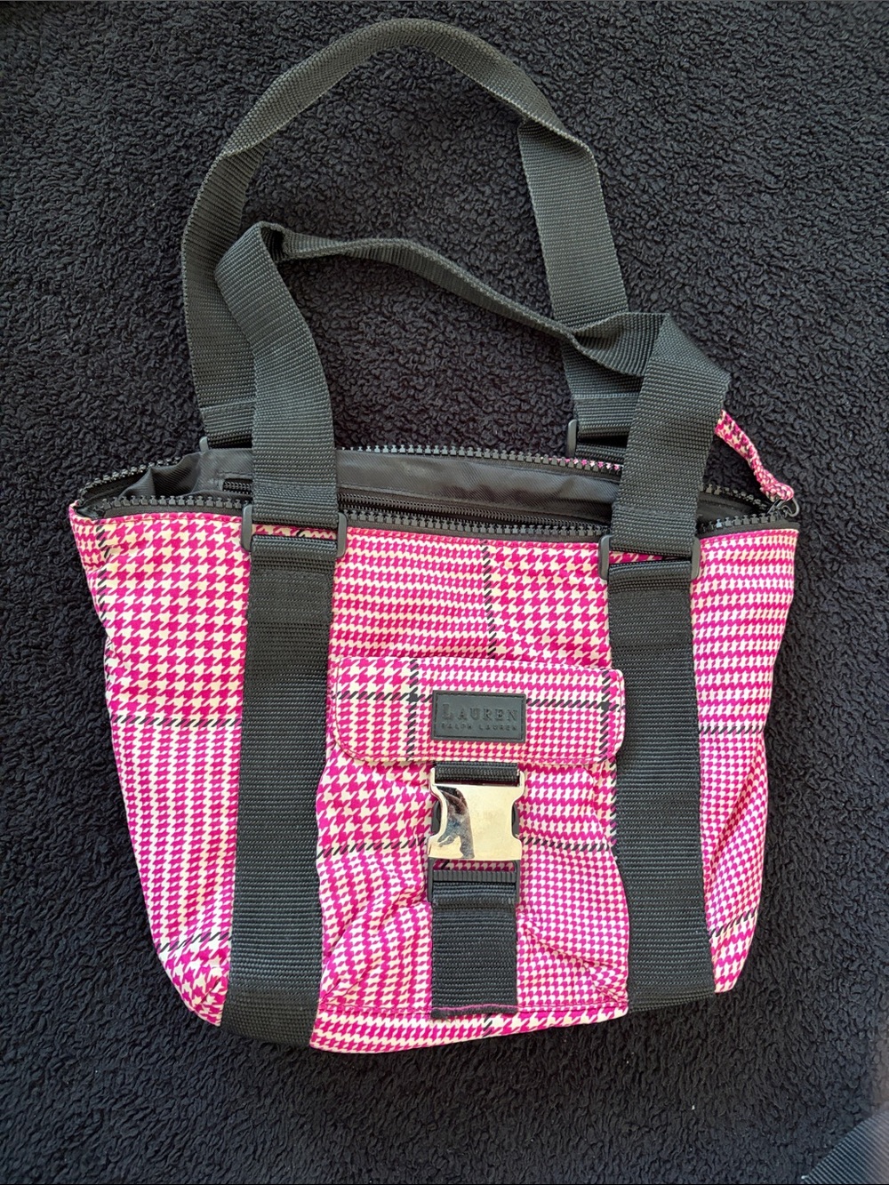 Lauren Ralph Lauren Pink Houndstooth Buckle Tote